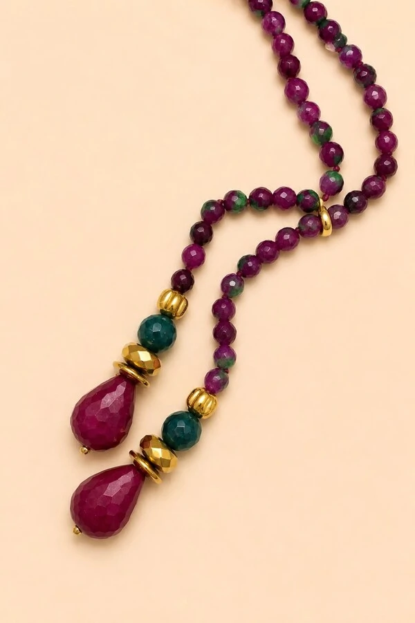 Colar Ayla Gravata Jade Melancia Banho Ouro 18K