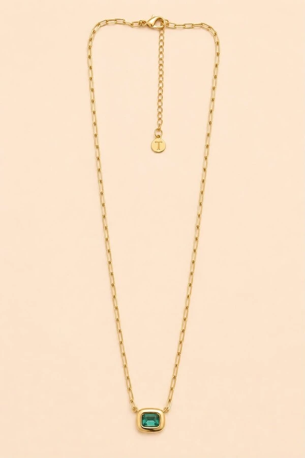 Colar Cubo Turmalina Banho Ouro 18K