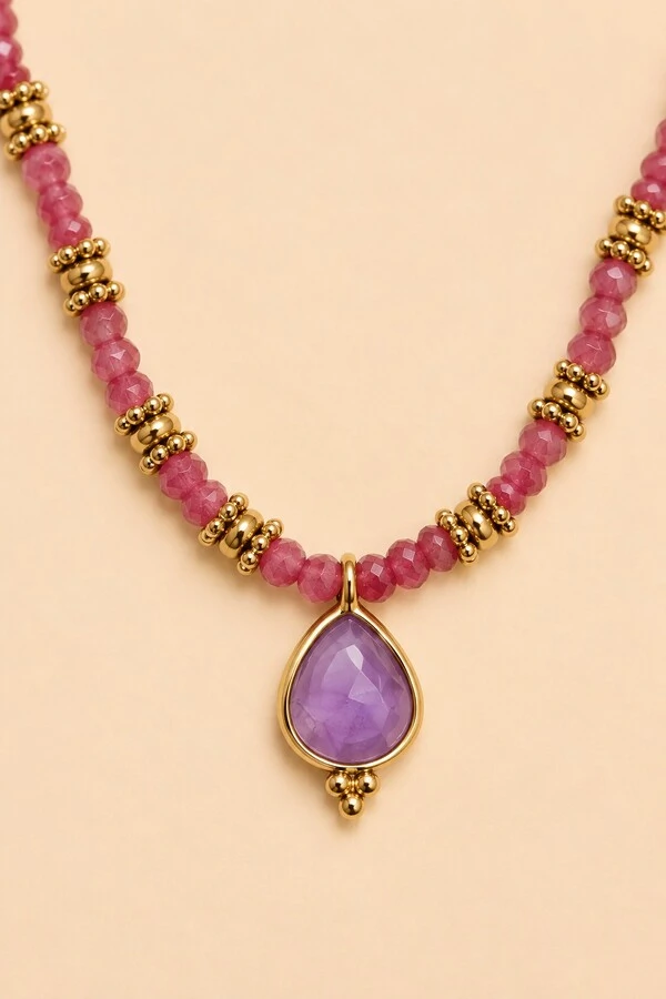 Colar Prya Fiore Gota Ametista Banho Ouro 18K