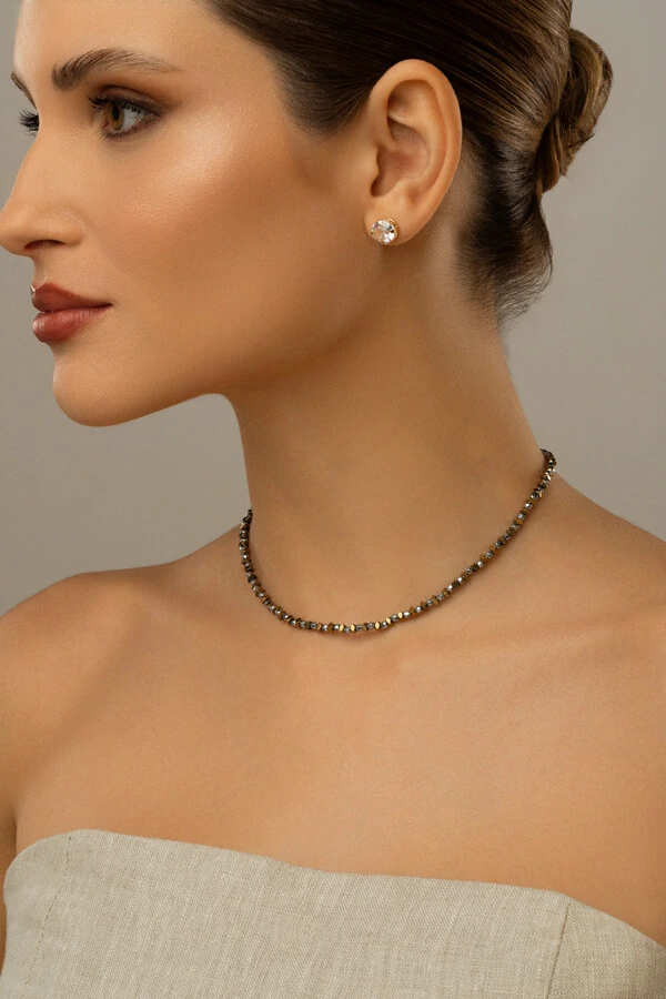 Colar Hematita Banho Ouro 18k
