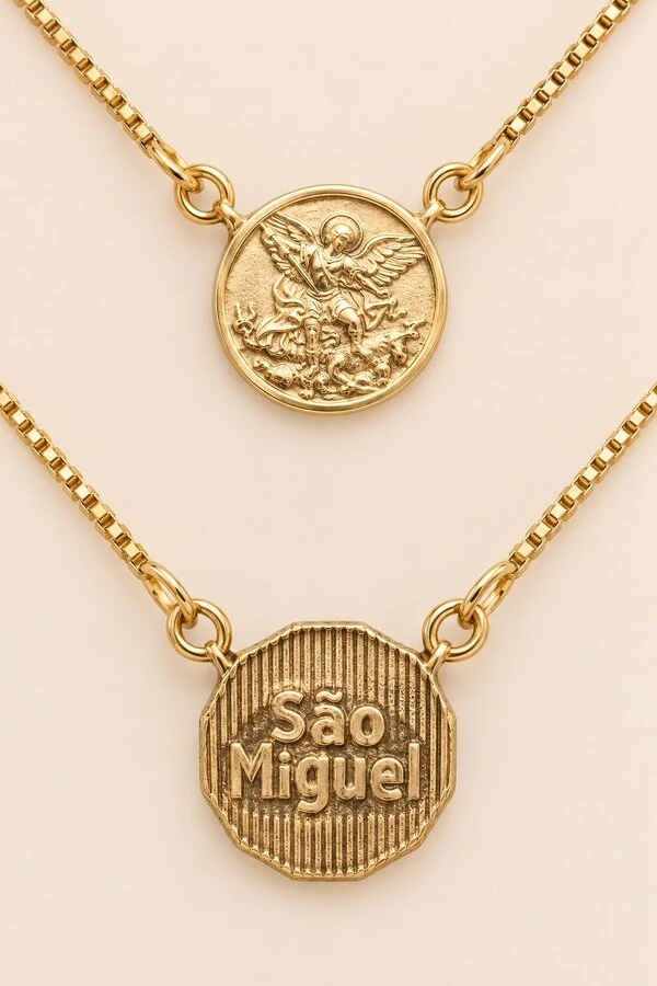 Colar Escapulário São Miguel Banho Ouro 18K