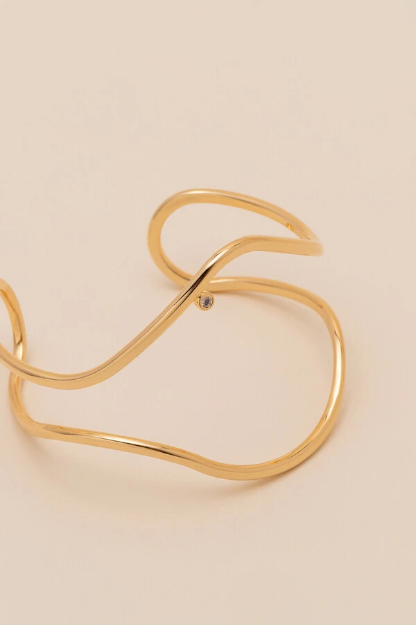 Pulseira Dourada Alva Ondas Ponto De Luz