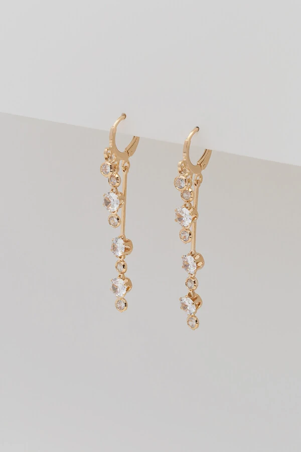 Brinco Palito Cascata Zircônia Banho Ouro 18K