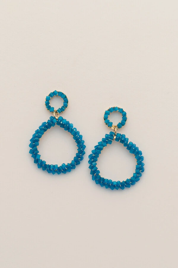 Brinco Dourado Oval Vidrilho Azul