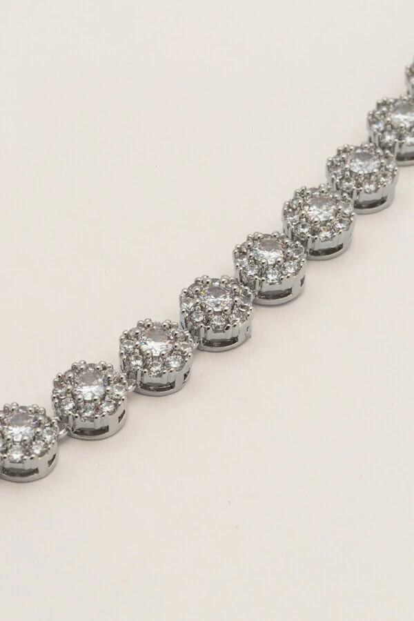 Riviera Prateada Flor Zircônia Cristal