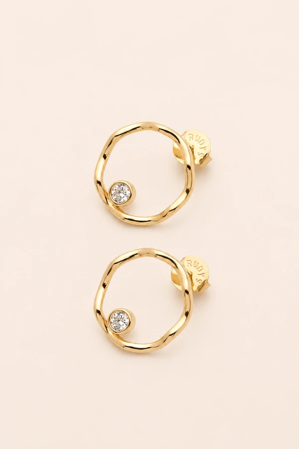 Brinco Aro Orgânico Zircônia Banho Ouro 18K