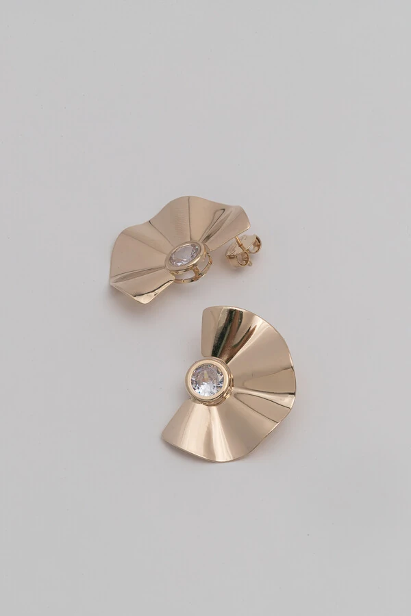 Brinco Dourado Leque Zircônia