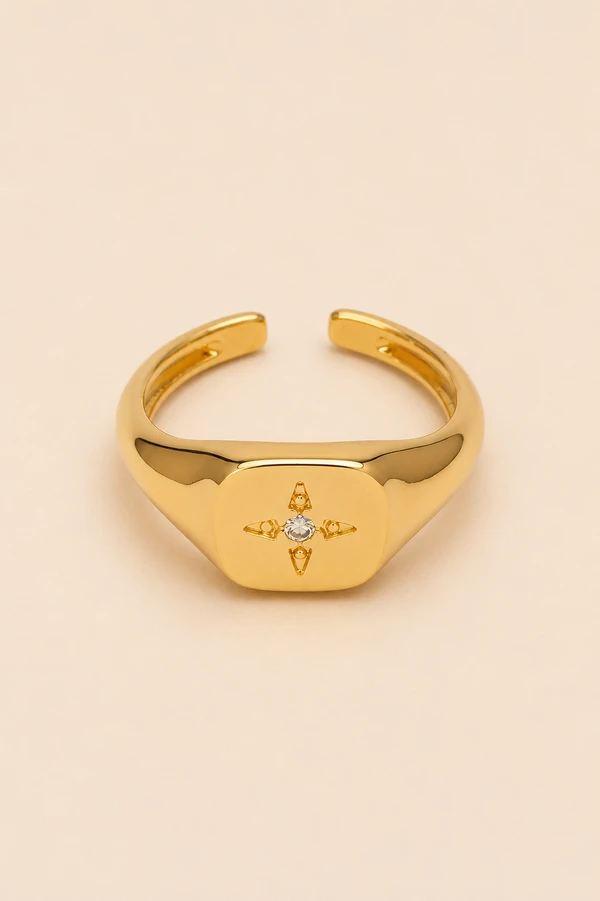 Anel Dedinho Estrela Zircônia Banho Ouro 18K