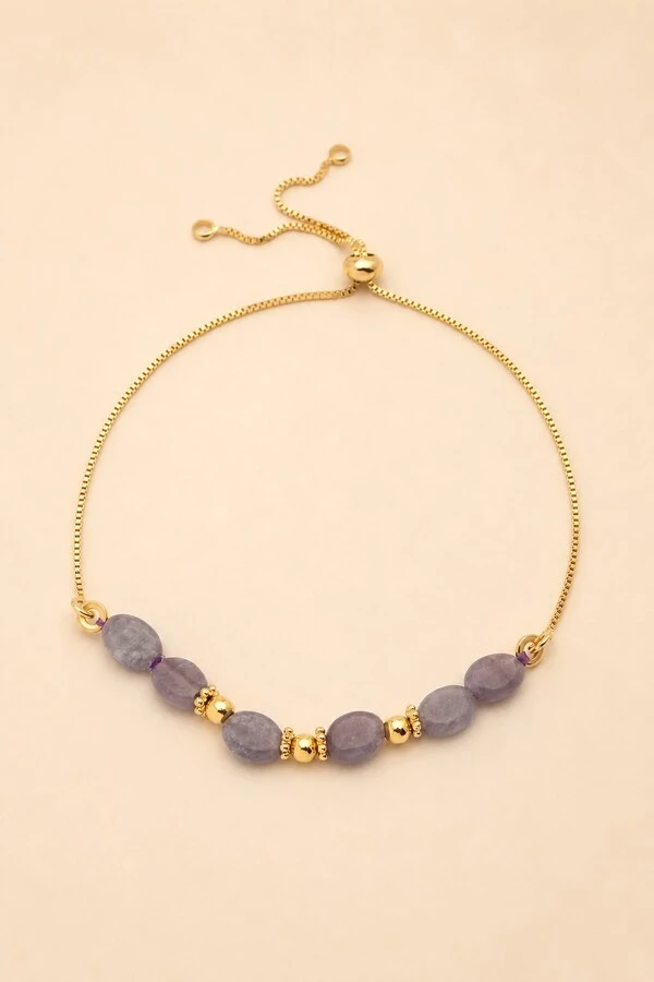 Pulseira Luna Jade Lilás Banho Ouro 18K