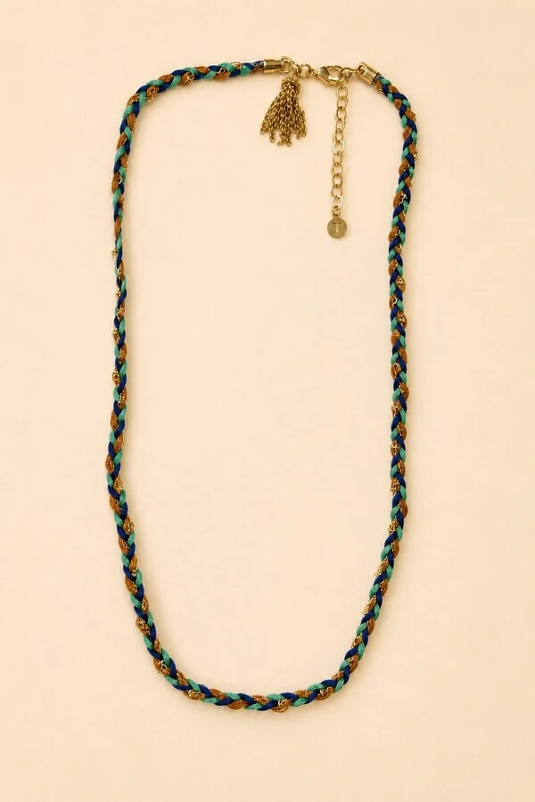 Colar/Pulseira Trançada Franja Boho Banho Ouro 18K