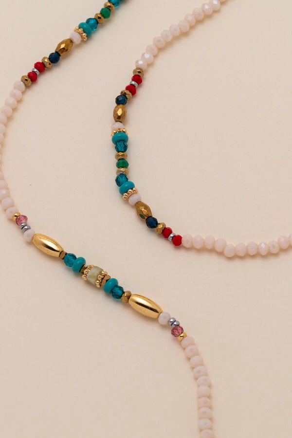Colar Olbia Beads Mix de Pedras Banho Ouro 18K