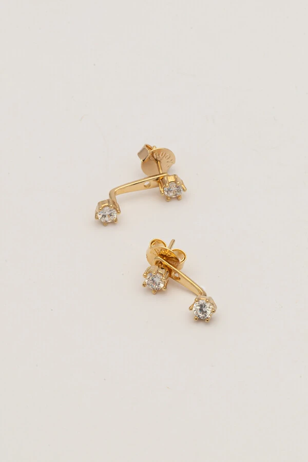 Brinco Dupla Zircônia Banho Ouro 18K