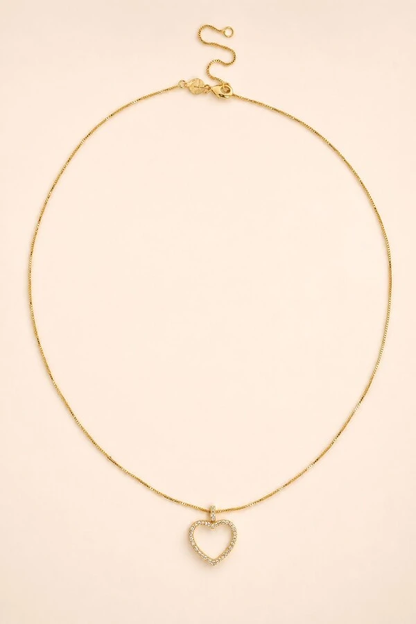 Colar Coração Vazado Zircônia Banho Ouro 18k