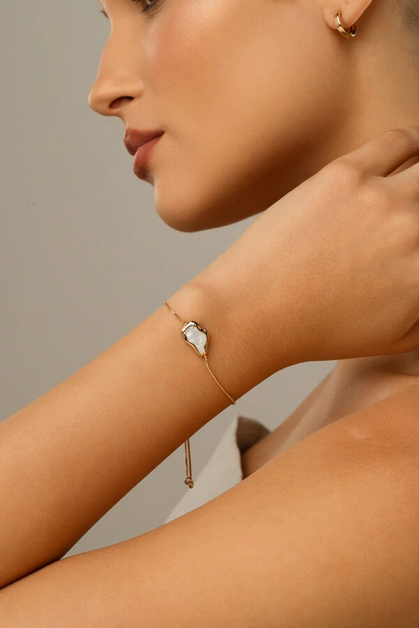 Pulseira Dourado Regulável Orgânico Perolado