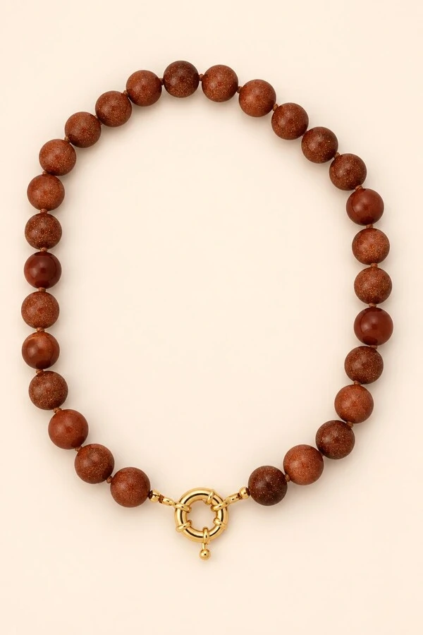 Colar Goldstone Banho Ouro 18K