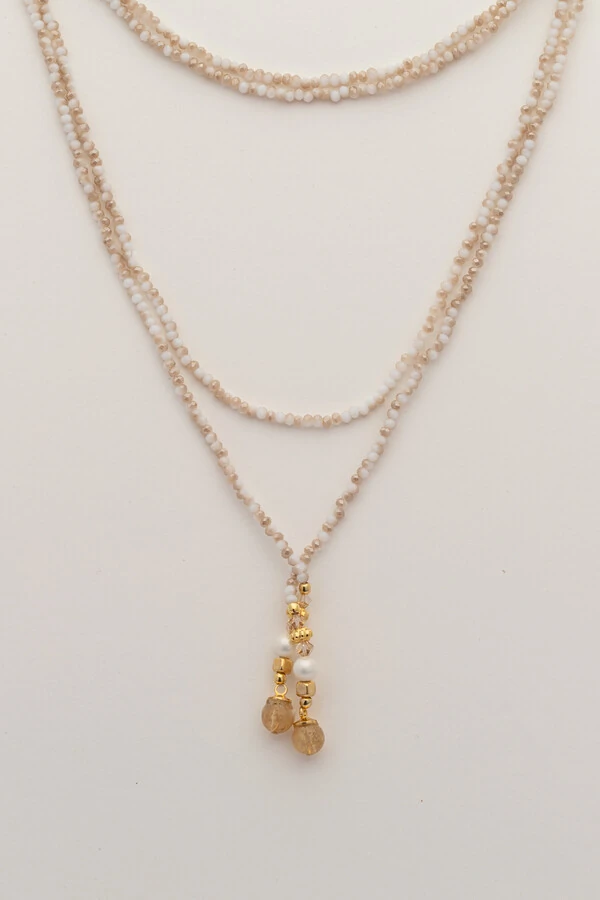 Colar Gravata Cristais Rutilo Banho Ouro 18K