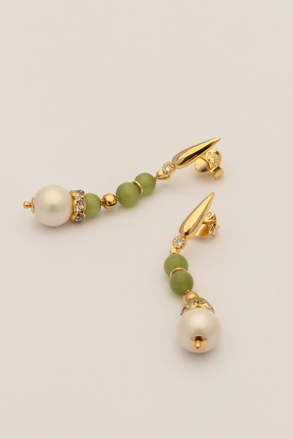 Brinco Olho de Gato Verde Banho Ouro 18K