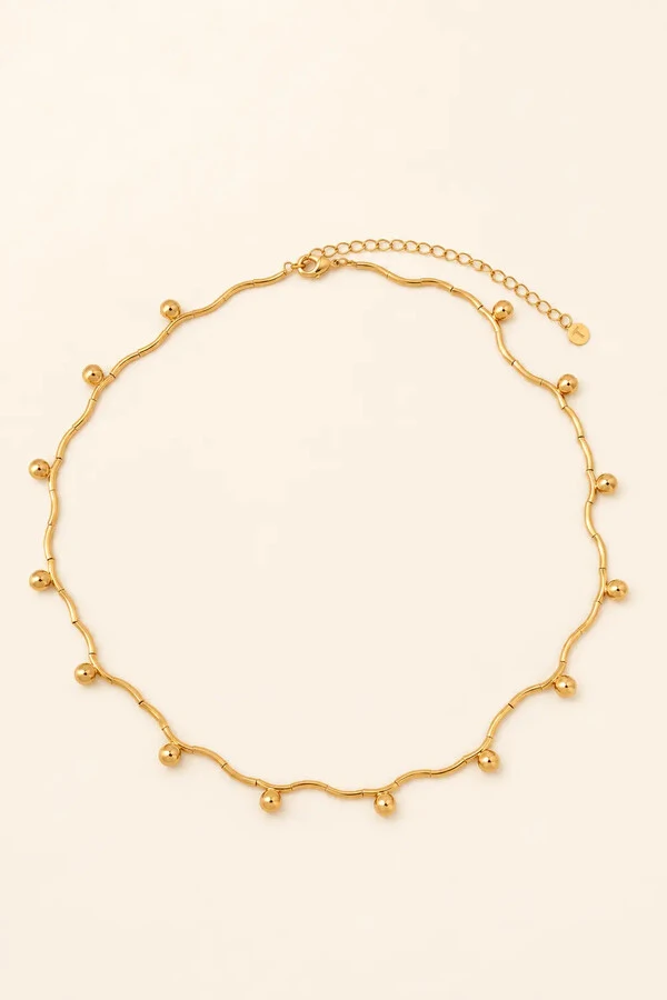 Colar Esferas Tubos Dourado