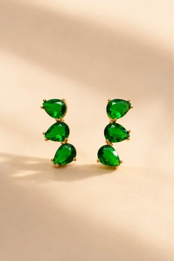 Brinco Dourado Earcuff Brasil Cristal Verde