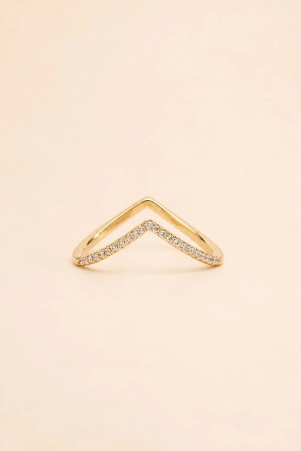 Anel V Zircônia Banho Ouro 18K