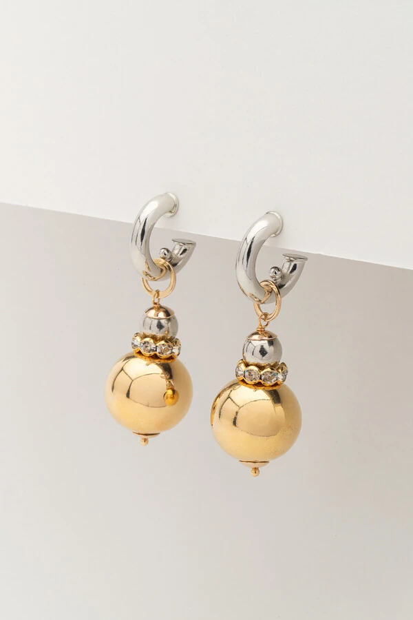 Brinco Argola Bola Duo Color Banho Ouro 18k