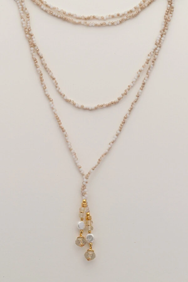 Colar Gravata Cristais Rutilo Banho Ouro 18K