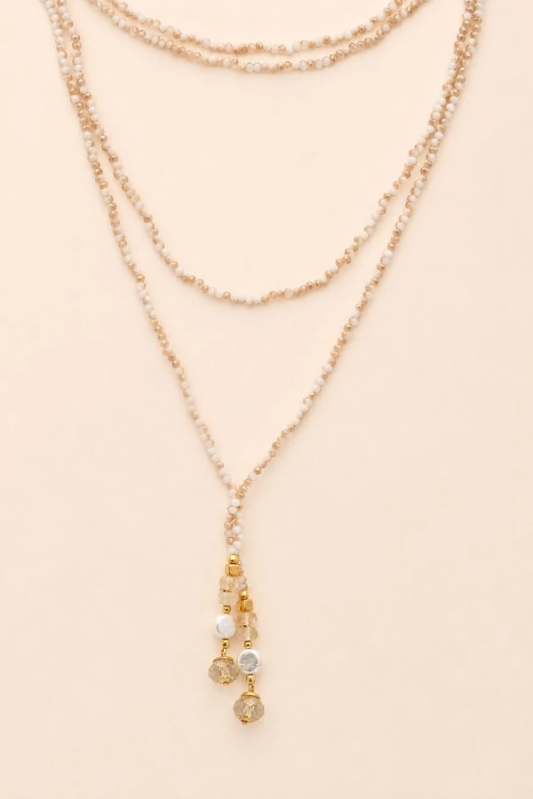 Colar Gravata Cristais Rutilo Banho Ouro 18K