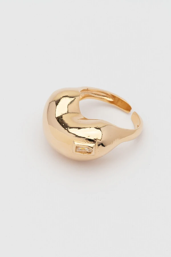 Anel Dourado Bean Zircônia Carrê