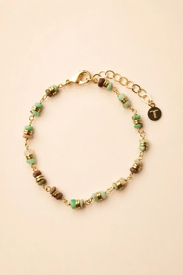Pulseira Crisoprázio Hematita Banho Ouro 18K