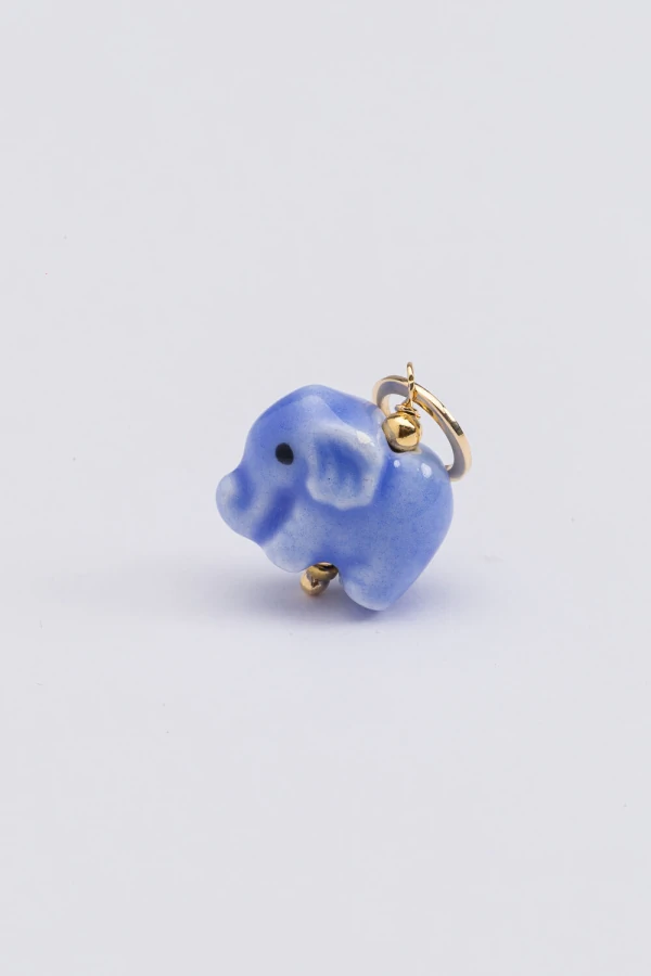Pingente Elefante da Sorte Azul Céu Banho Ouro 18K