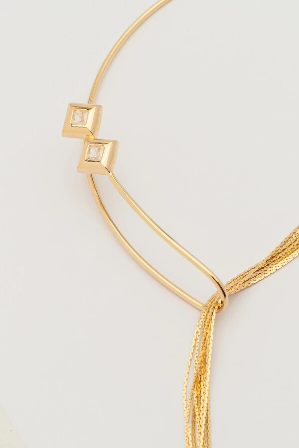 Colar Dourado Aro Gravata Formas Zircônia