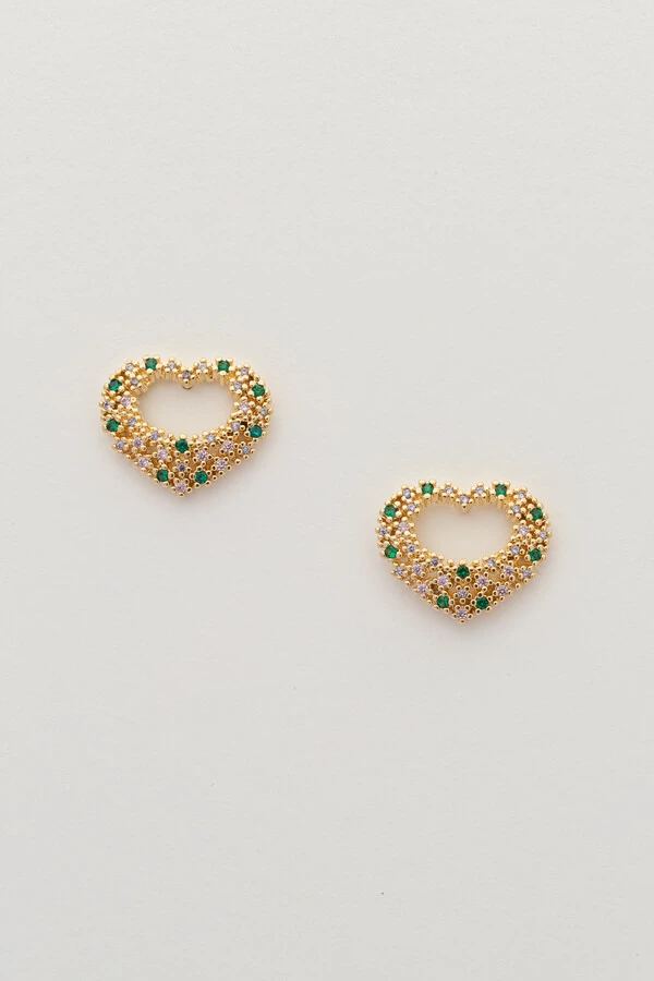 Brinco Coração G Zircônia Color Banho Ouro 18K
