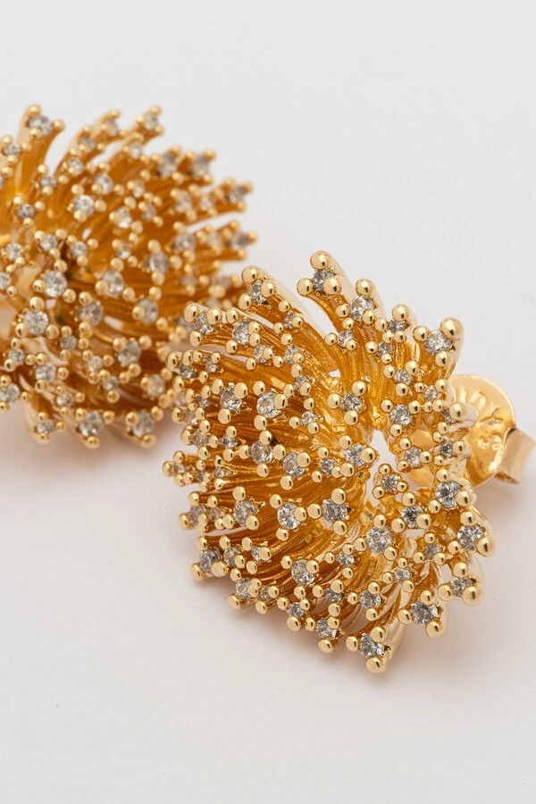 Brinco Dourado Firework Zircônia Cristal