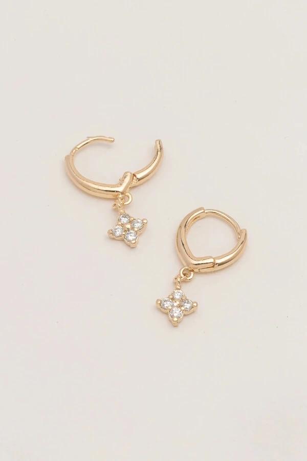 Argola Click Trevo Zircônia Banho Ouro 18K