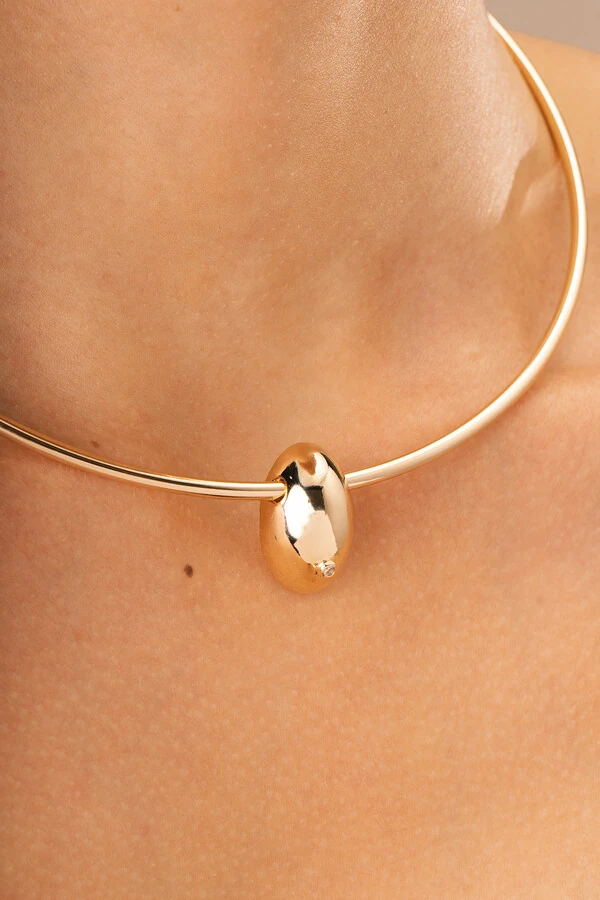 Colar Aro Dourado Bean Ponto Zircônia