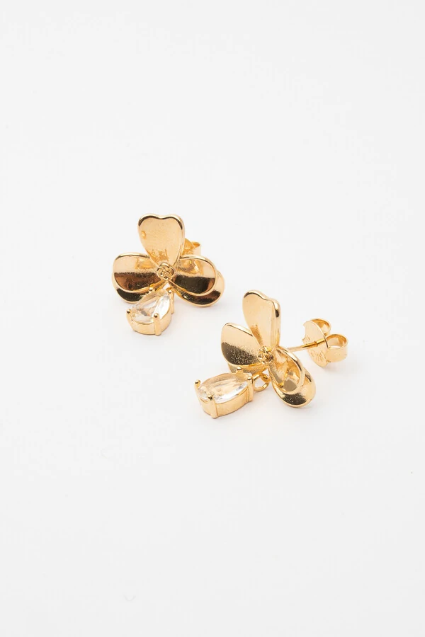 Brinco Flor Gota Cristal Banho Ouro 18K