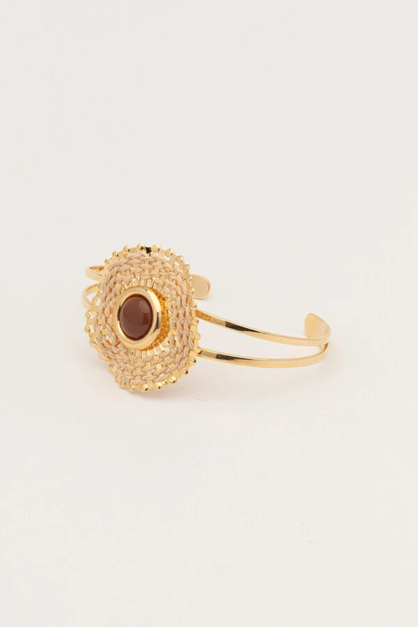 Pulseira Dourada Círculo Palha Resina Marrom