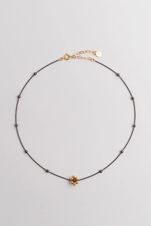 Colar Choker Florzinha Grafite e Dourado