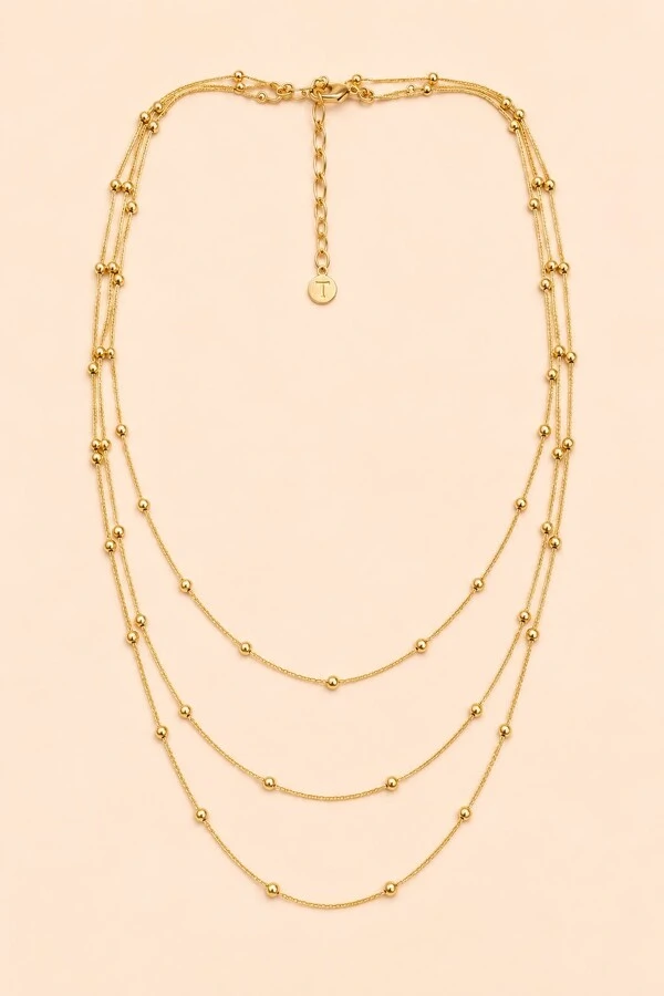 Colar Dourado Triplo Corrente Bolinhas