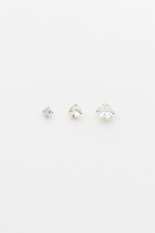 Brinco Trio Zircônia Banho Ouro 18K