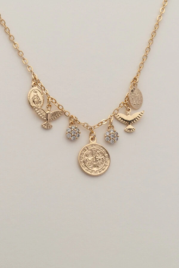 Colar Pingentes Medalhas Banho Ouro 18K