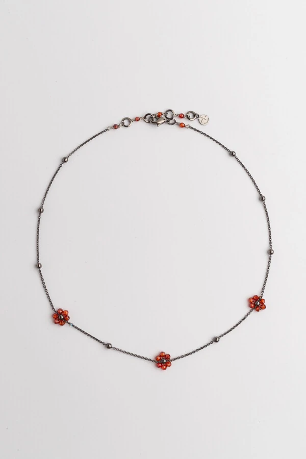 Colar Choker Flor Cristais Grafite