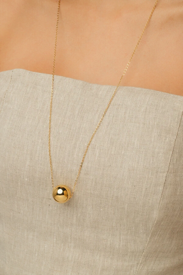 Colar Longo Bola Chic Banho Ouro 18k