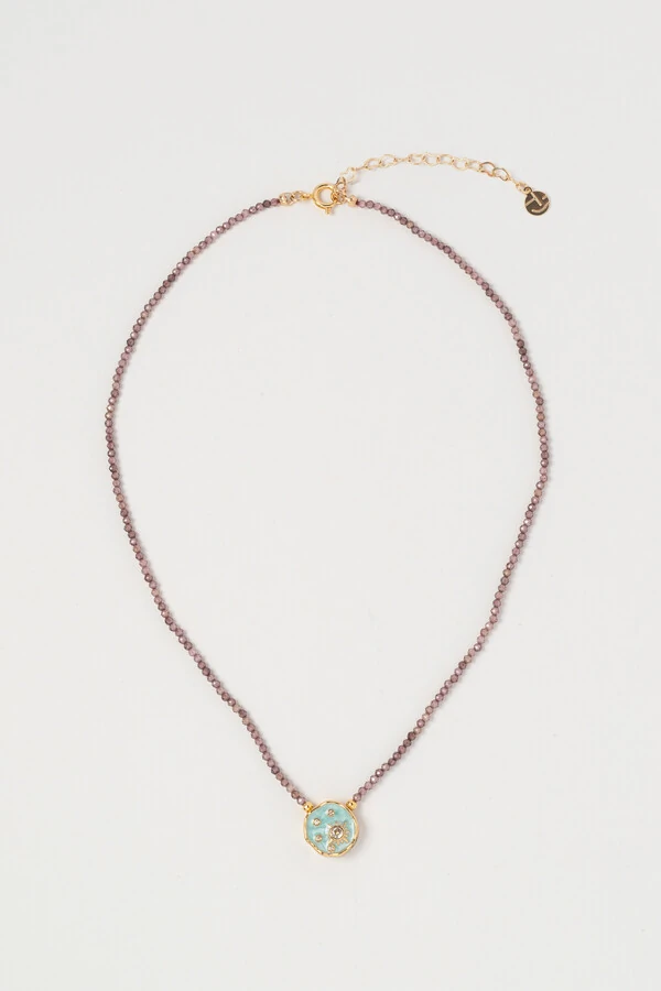 Colar Luna Mini Zircônia Lilás Banho Ouro 18K