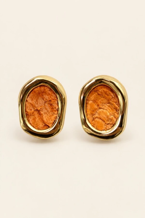 Brinco Dourado Orgânico Couro Tilápia Coral