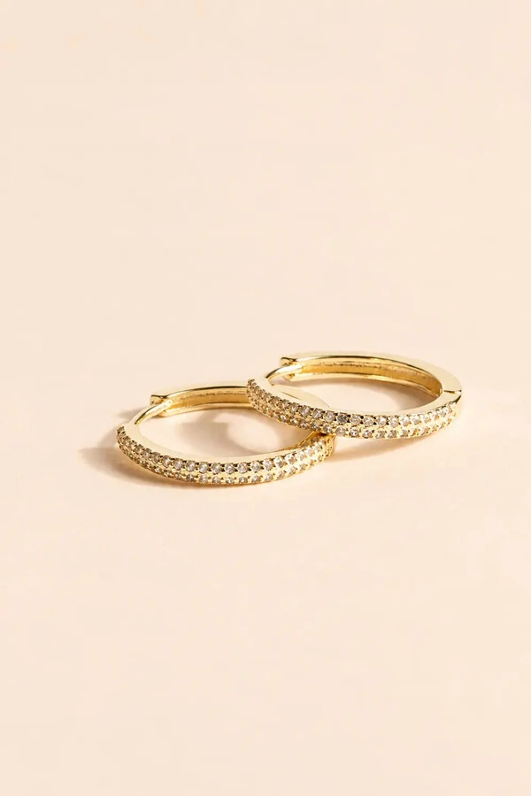 Brinco De Argola Com Zircônias Banho Ouro 18k