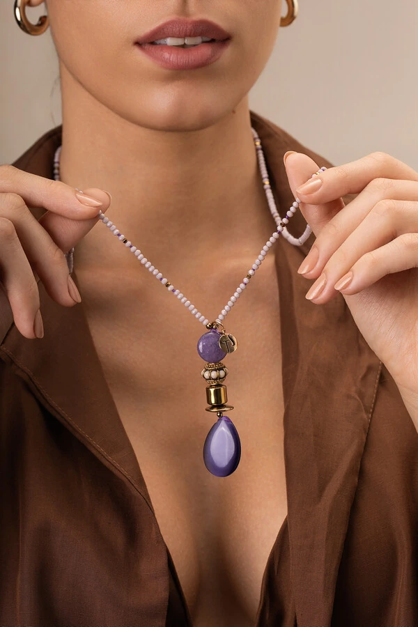 Colar Longo Verano Luna Lilás Olho de Gato