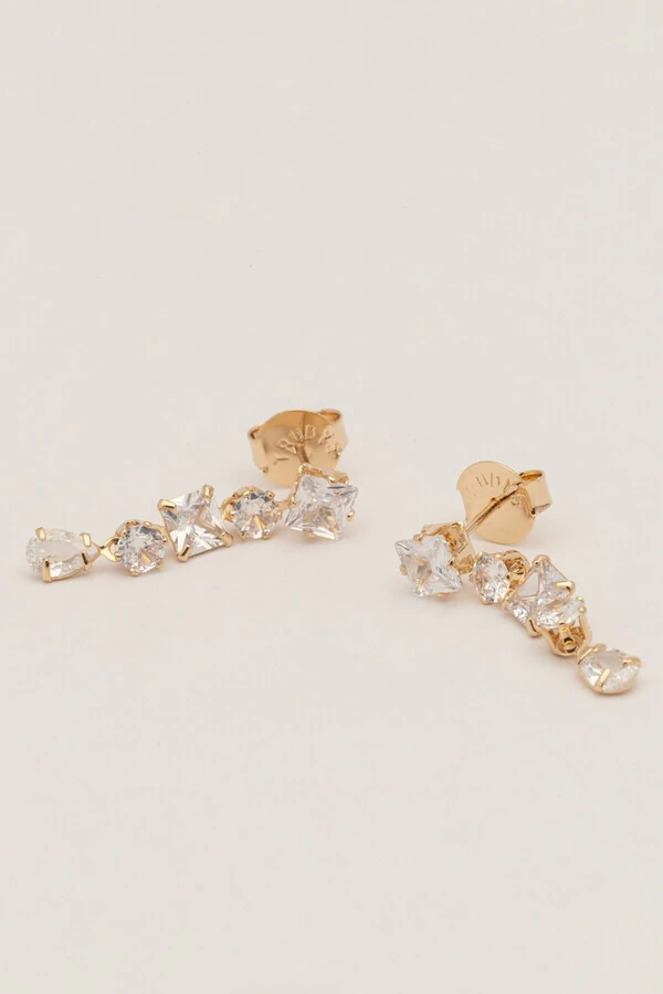 Brinco Cascata Mix Zircônia Banho Ouro 18K