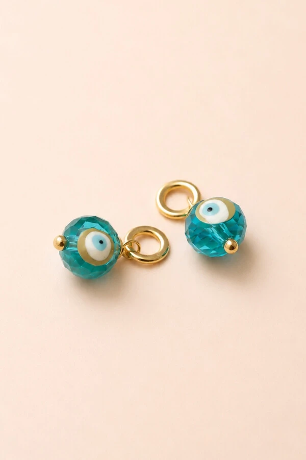 Pingente Dupla de Olho Grego Murano Verde Banho Ouro 18K