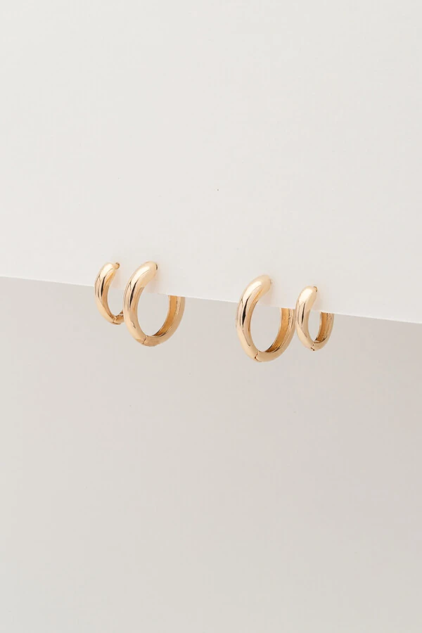 Brinco Duplo Argola Lisa Banho Ouro 18K